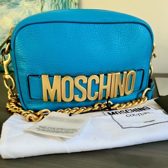 Moschino Handbags - MOSCHINO COUTURE Lambskin Blue Leather Gold Chain Crossbody/Clutch